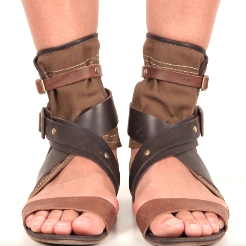 Chloe Gladiator Wrap Calf Leather & Canvas Sandals